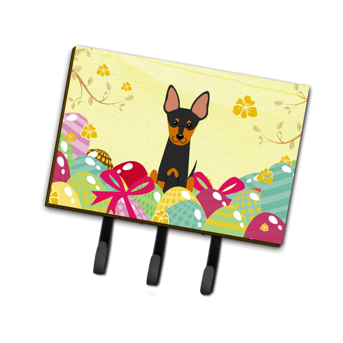 Caroline'S Treasures Easter Eggs English Toy Terrier Leash Or Key Holder Hooks, Multicolor