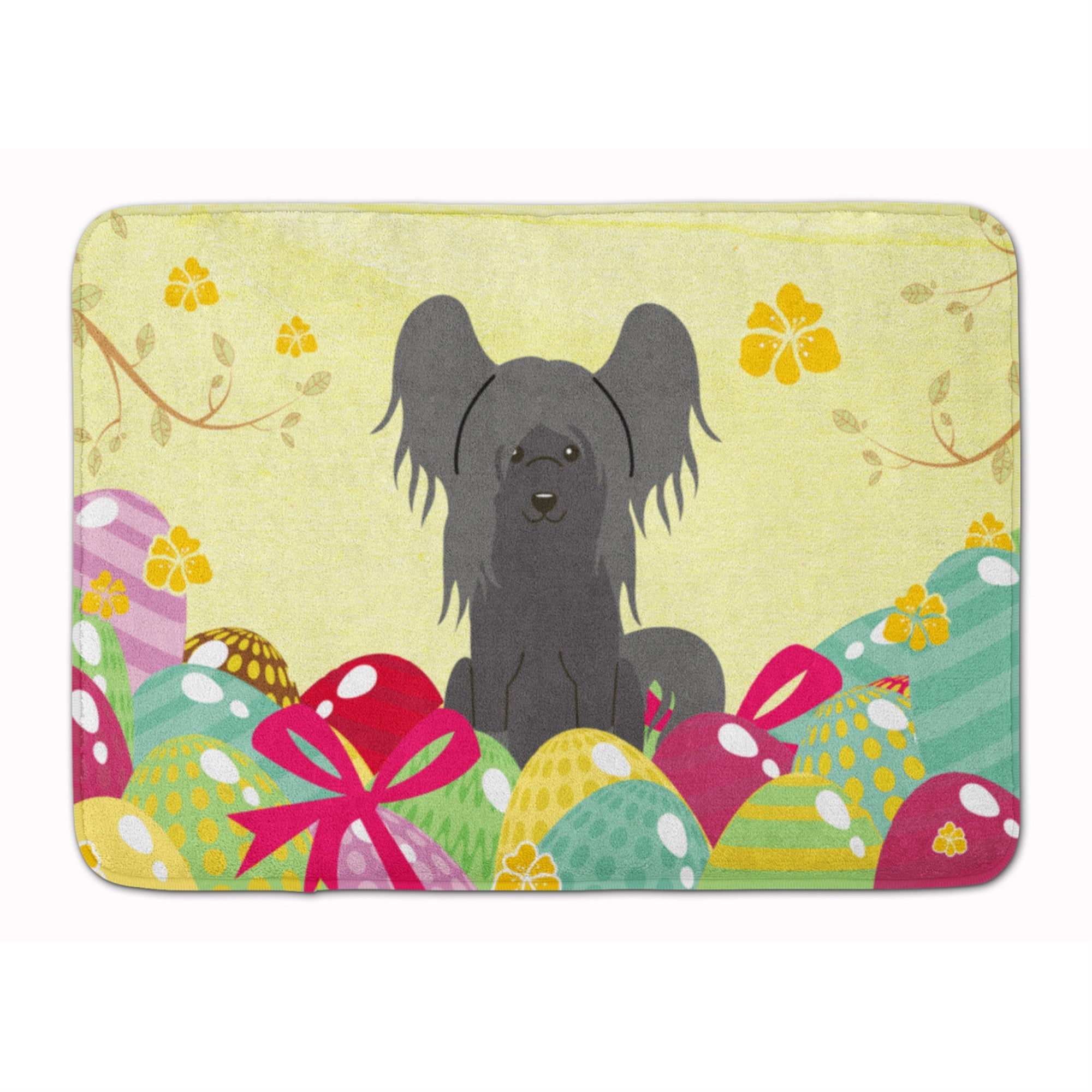 Caroline'S Treasures Easter Eggs Chinese Crested Black Machine Washable Memory Foam Mat Doormats, Multicolor