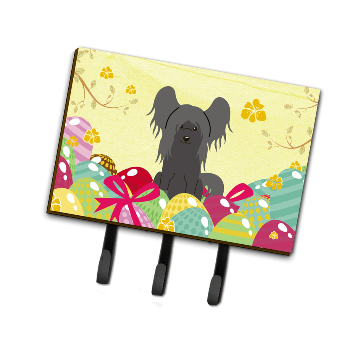 Caroline'S Treasures Easter Eggs Chinese Crested Black Leash Or Key Holder Hooks, Multicolor
