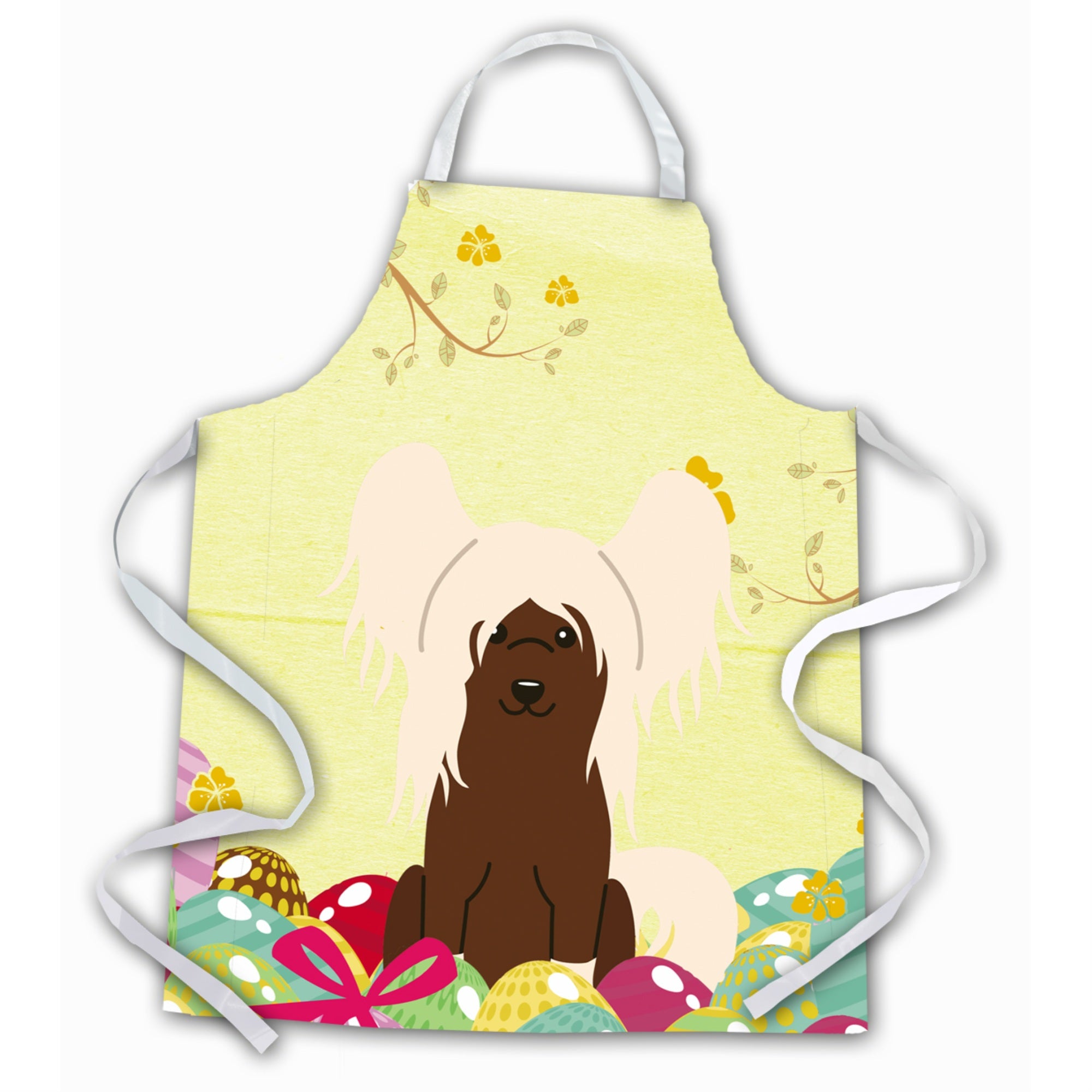 Caroline'S Treasures Easter Eggs Chinese Crested Cream Apron, Large, Multicolor