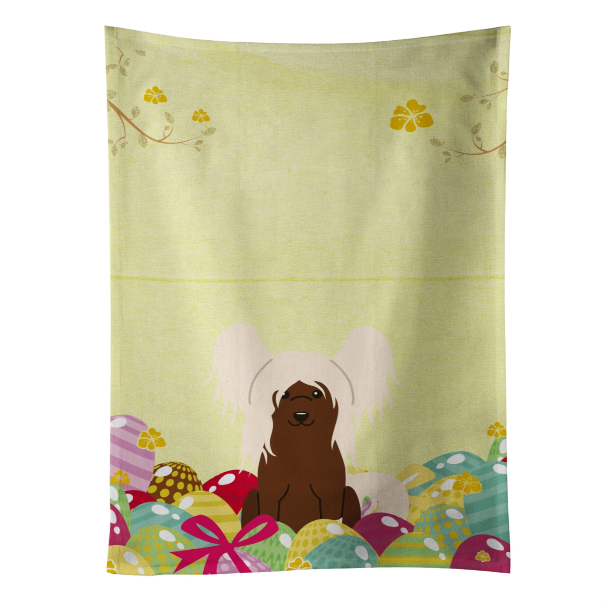 Caroline'S Treasures Easter Eggs Chinese Crested Cream Kitchen Towel, Multicolor, 25 X 15