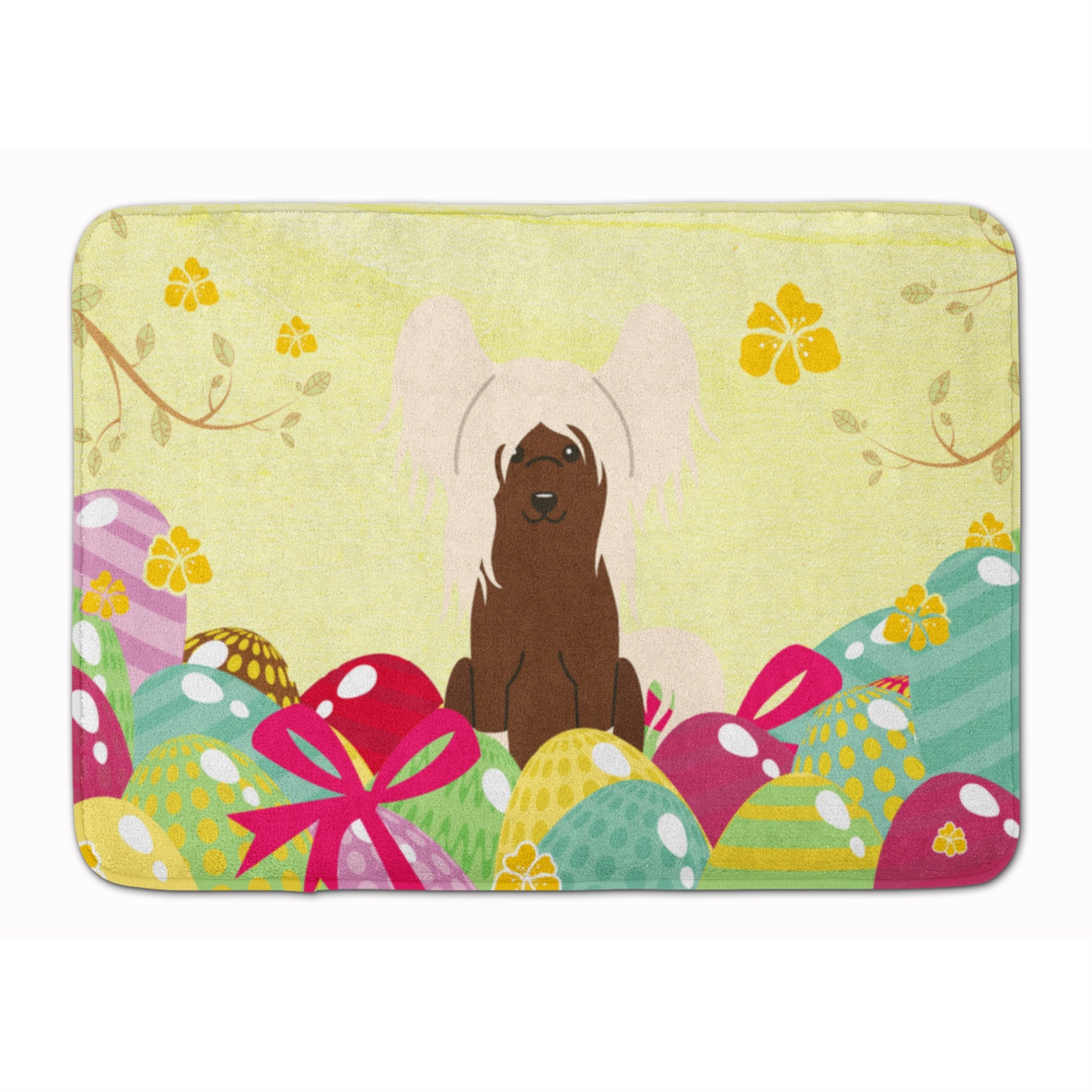 Caroline'S Treasures Easter Eggs Chinese Crested Cream Machine Washable Memory Foam Mat Doormats, Multicolor