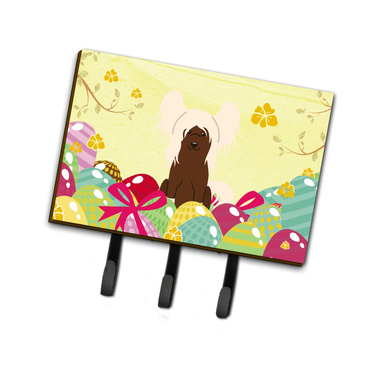 Caroline'S Treasures Easter Eggs Chinese Crested Cream Leash Or Key Holder Hooks, Multicolor