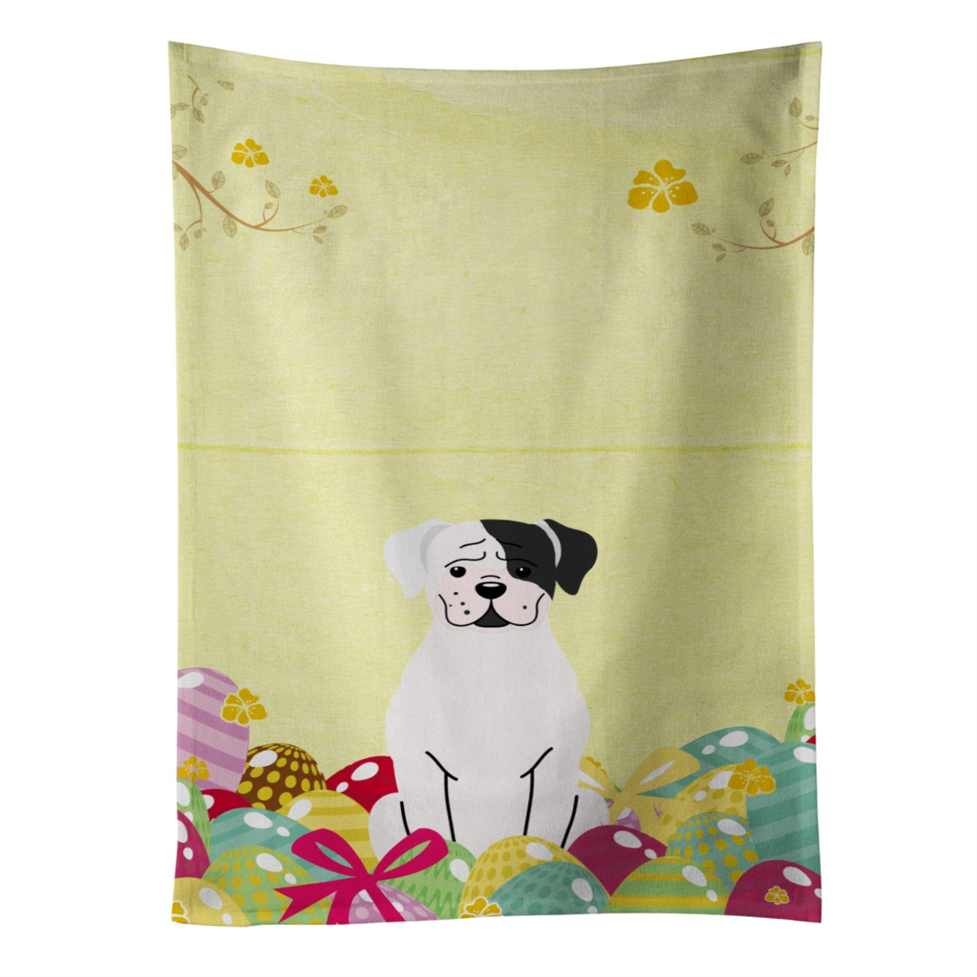 Caroline'S Treasures Easter Eggs White Boxer Cooper Kitchen Towel, Multicolor, 25 X 15