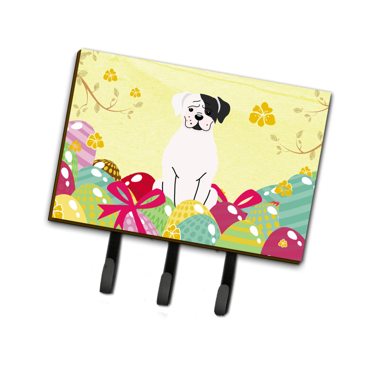 Caroline'S Treasures Easter Eggs White Boxer Cooper Leash Or Key Holder Hooks