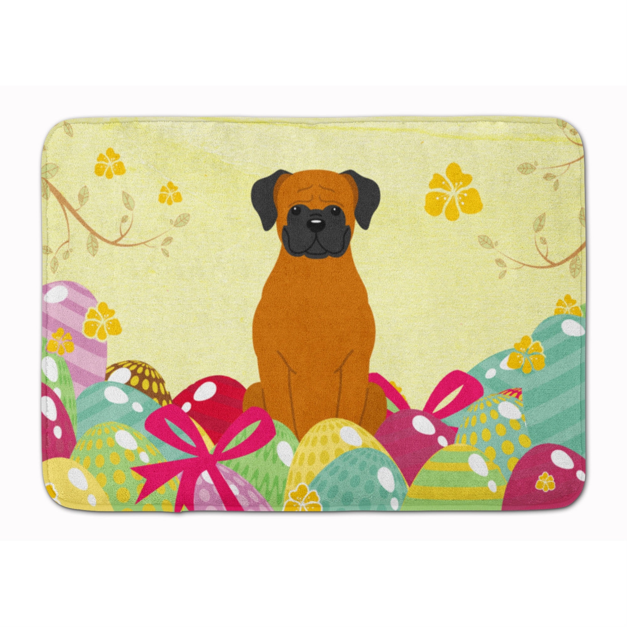 Caroline'S Treasures Easter Eggs Fawn Boxer Machine Washable Memory Foam Mat Doormats, Multicolor