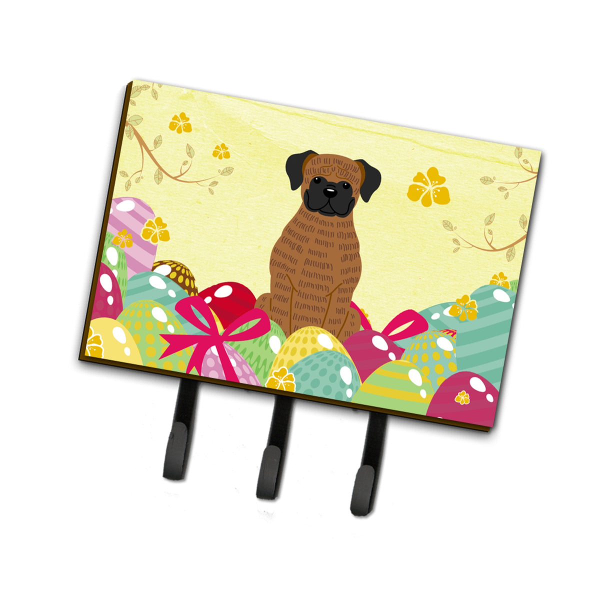 Caroline'S Treasures Easter Eggs Brindle Boxer Leash Or Key Holder Hooks, Multicolor
