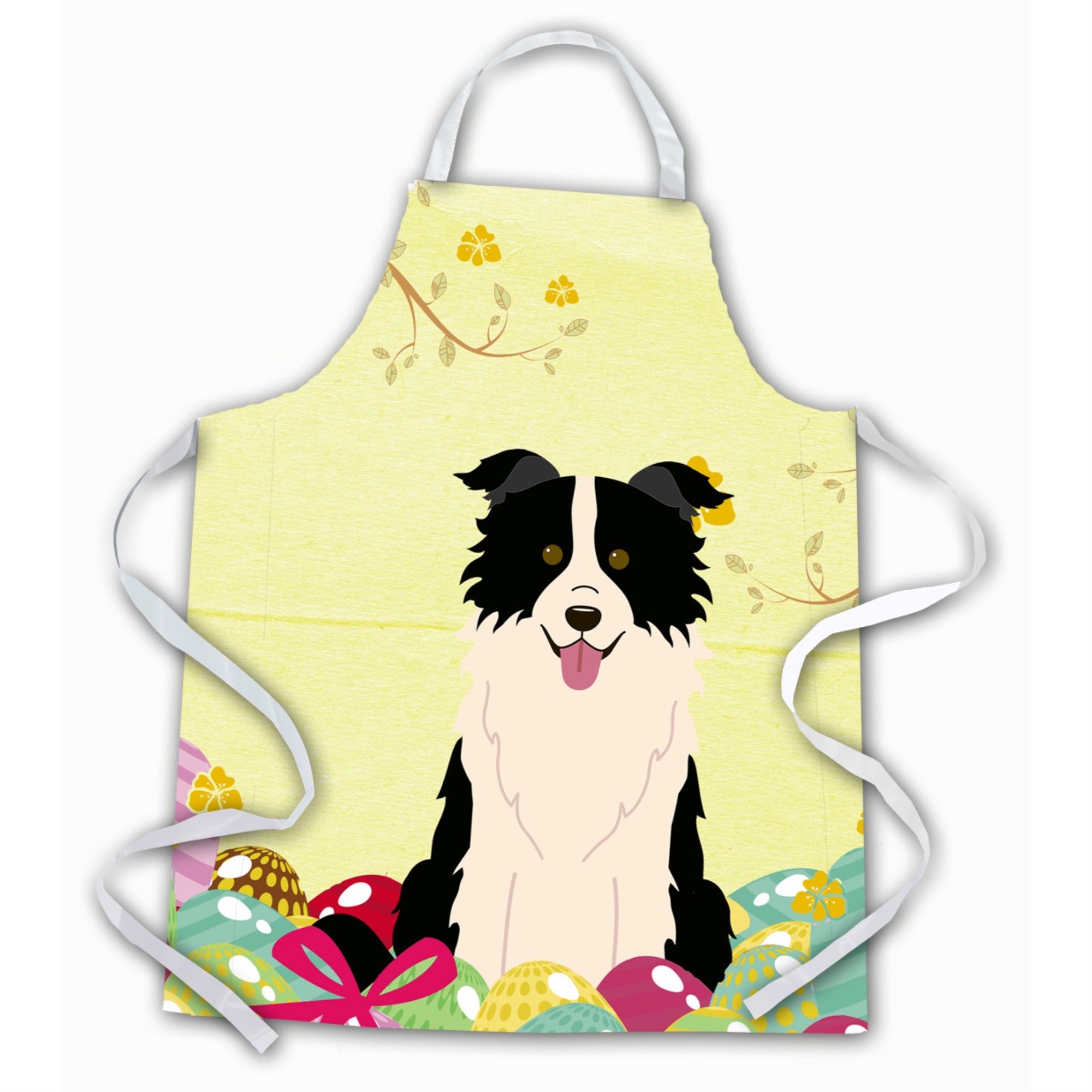 Caroline'S Treasures Easter Eggs Border Collie Black White Apron, Large, Multicolor