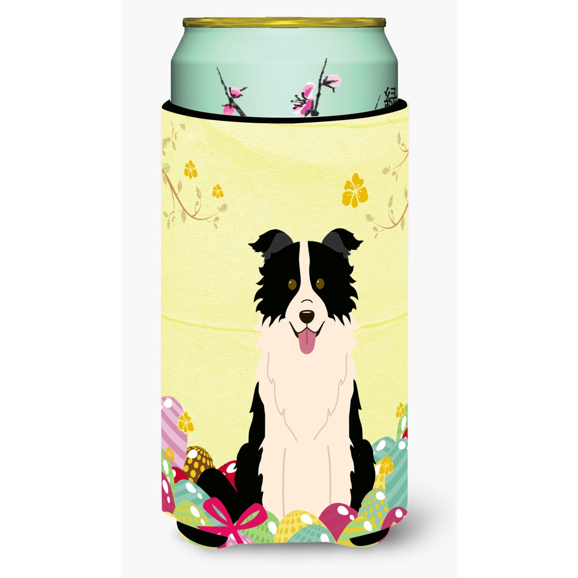 Caroline'S Treasures Easter Border Collie Black White Tall Boy Beverage Insulator Hugger, Multicolor