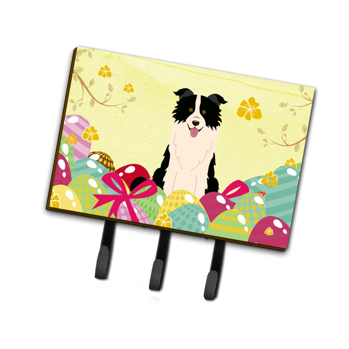 Caroline'S Treasures Easter Eggs Border Collie Black White Leash Or Key Holder Hooks