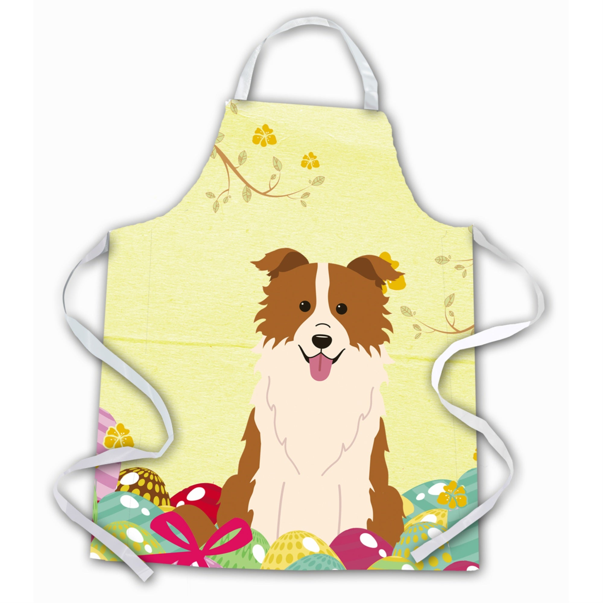 Caroline'S Treasures Easter Eggs Border Collie Red White Apron, Large, Multicolor