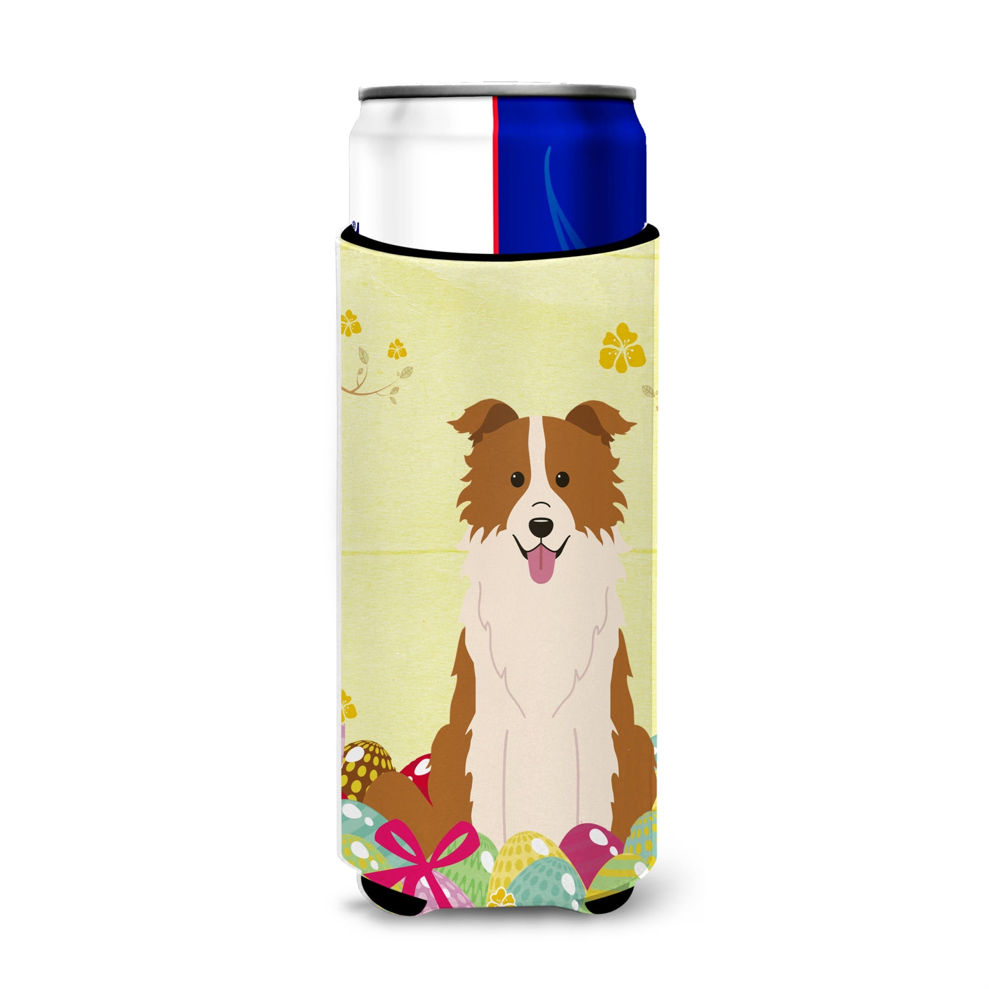 Caroline'S Treasures Easter Border Collie Red White Michelob Ultra Hugger For Slim Cans, Slim Can, Multicolor