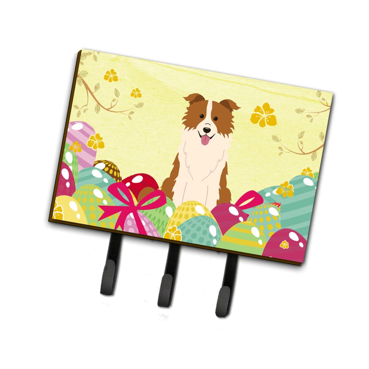 Caroline'S Treasures Easter Eggs Border Collie Red White Leash Or Key Holder Hooks