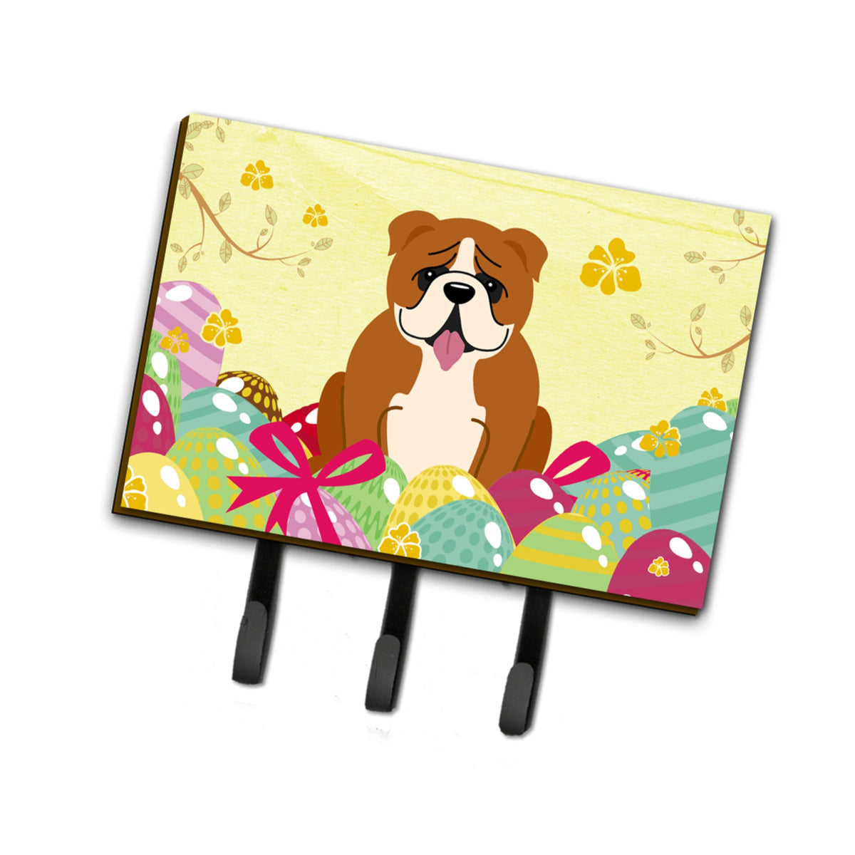 Caroline'S Treasures Easter Eggs English Bulldog Red White Leash Or Key Holder Hooks