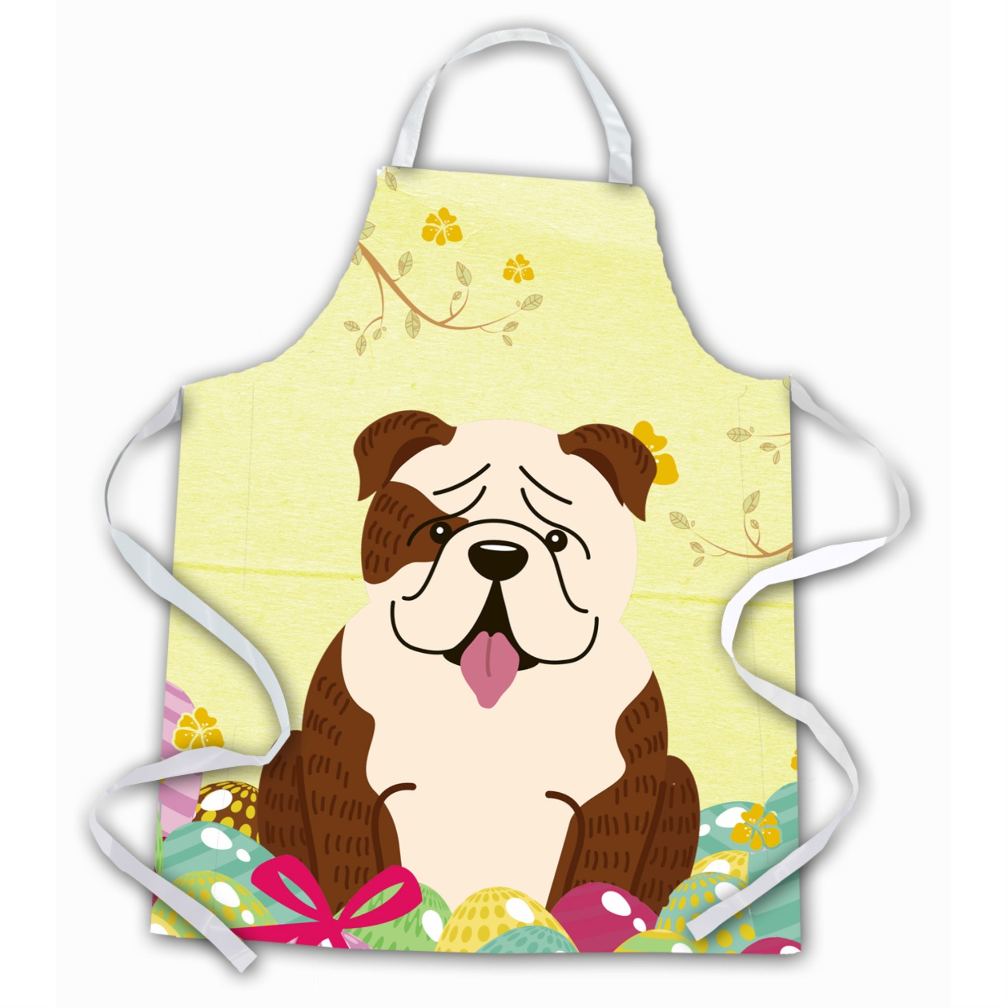 Caroline'S Treasures Easter Eggs English Bulldog Brindle White Apron, Large, Multicolor