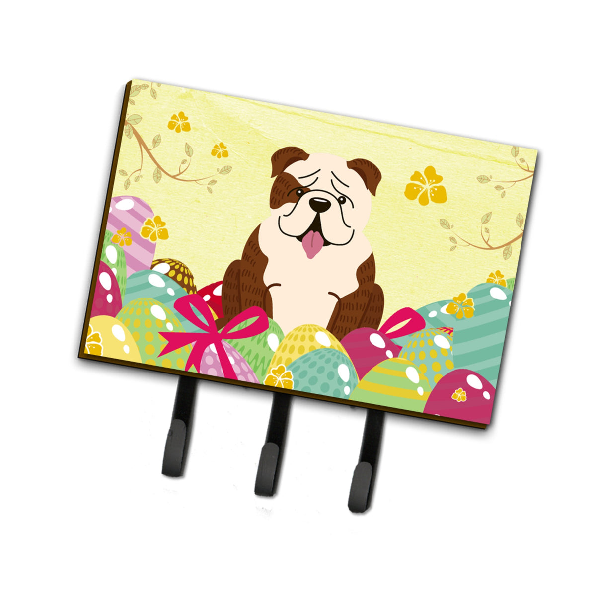 Caroline'S Treasures Easter Eggs English Bulldog Brindle White Leash Or Key Holder Hooks