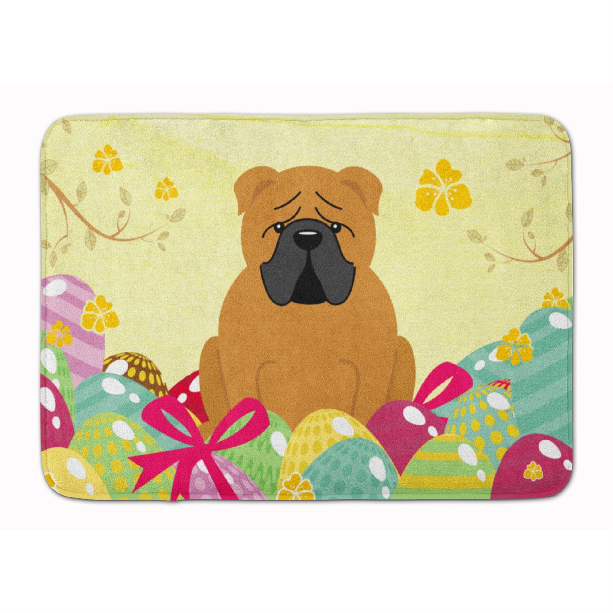 Caroline'S Treasures Easter Eggs English Bulldog Red Machine Washable Memory Foam Mat Doormats, Multicolor