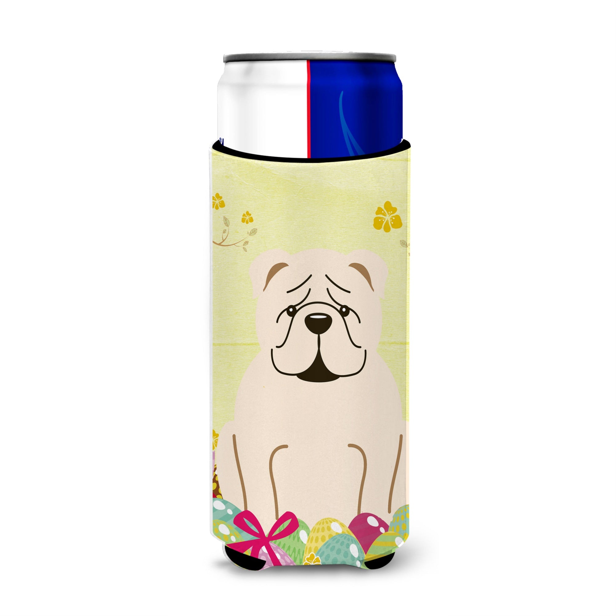 Caroline'S Treasures Easter Eggs English Bulldog White Michelob Ultra Hugger For Slim Cans, Slim Can, Multicolor