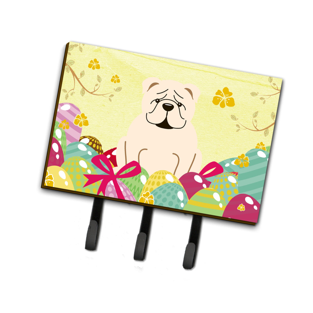 Caroline'S Treasures Easter Eggs English Bulldog White Leash Or Key Holder Hooks