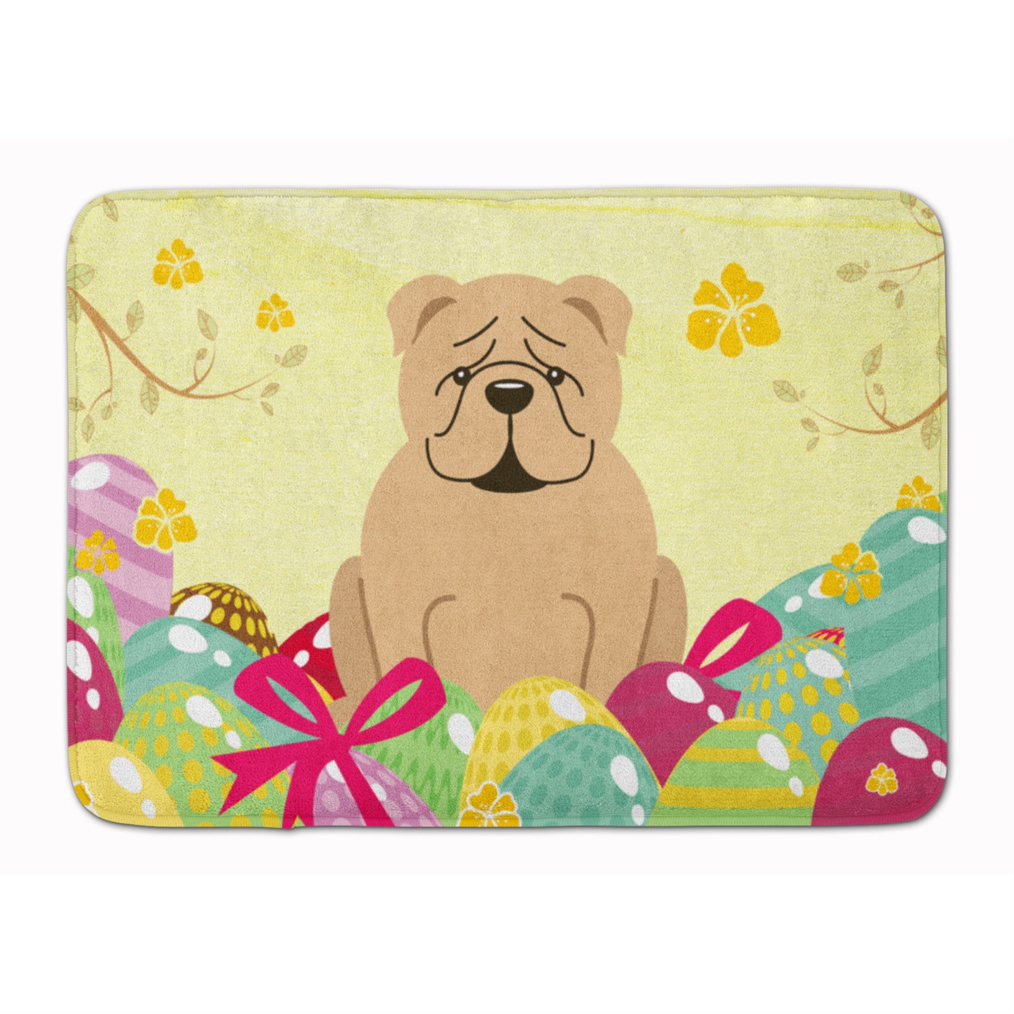 Caroline'S Treasures Easter Eggs English Bulldog Fawn Machine Washable Memory Foam Mat Doormats, Multicolor