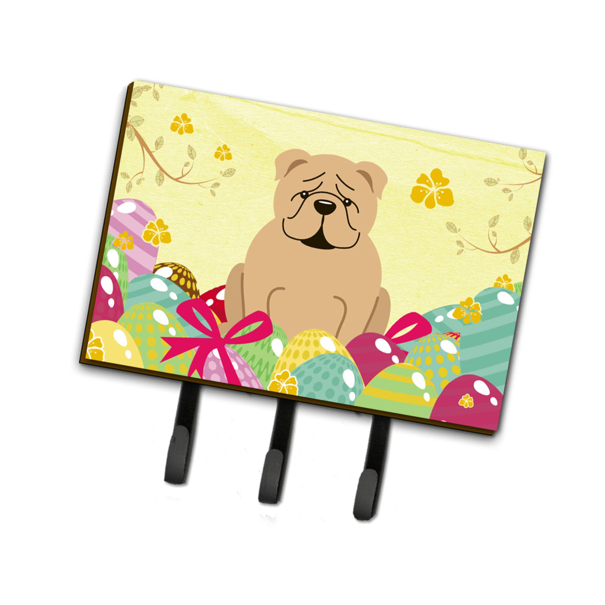 Caroline'S Treasures Easter Eggs English Bulldog Fawn Leash Or Key Holder Hooks, Multicolor