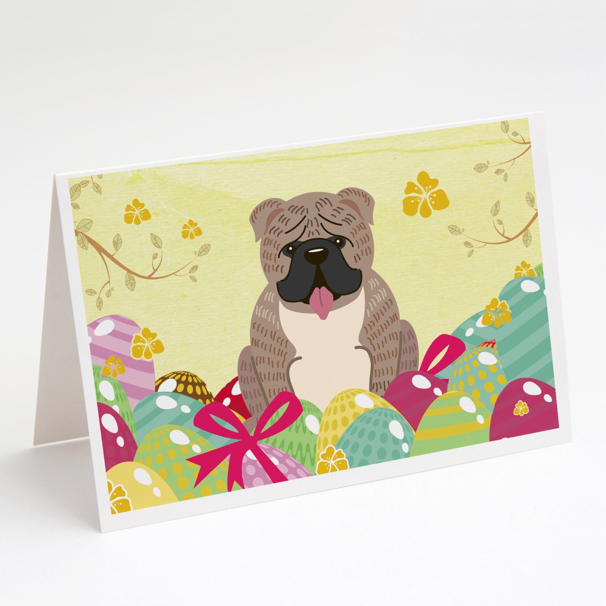 Easter Eggs English Bulldog Grey Brindle  Greeting Cards And Envelopes Pack Of 8