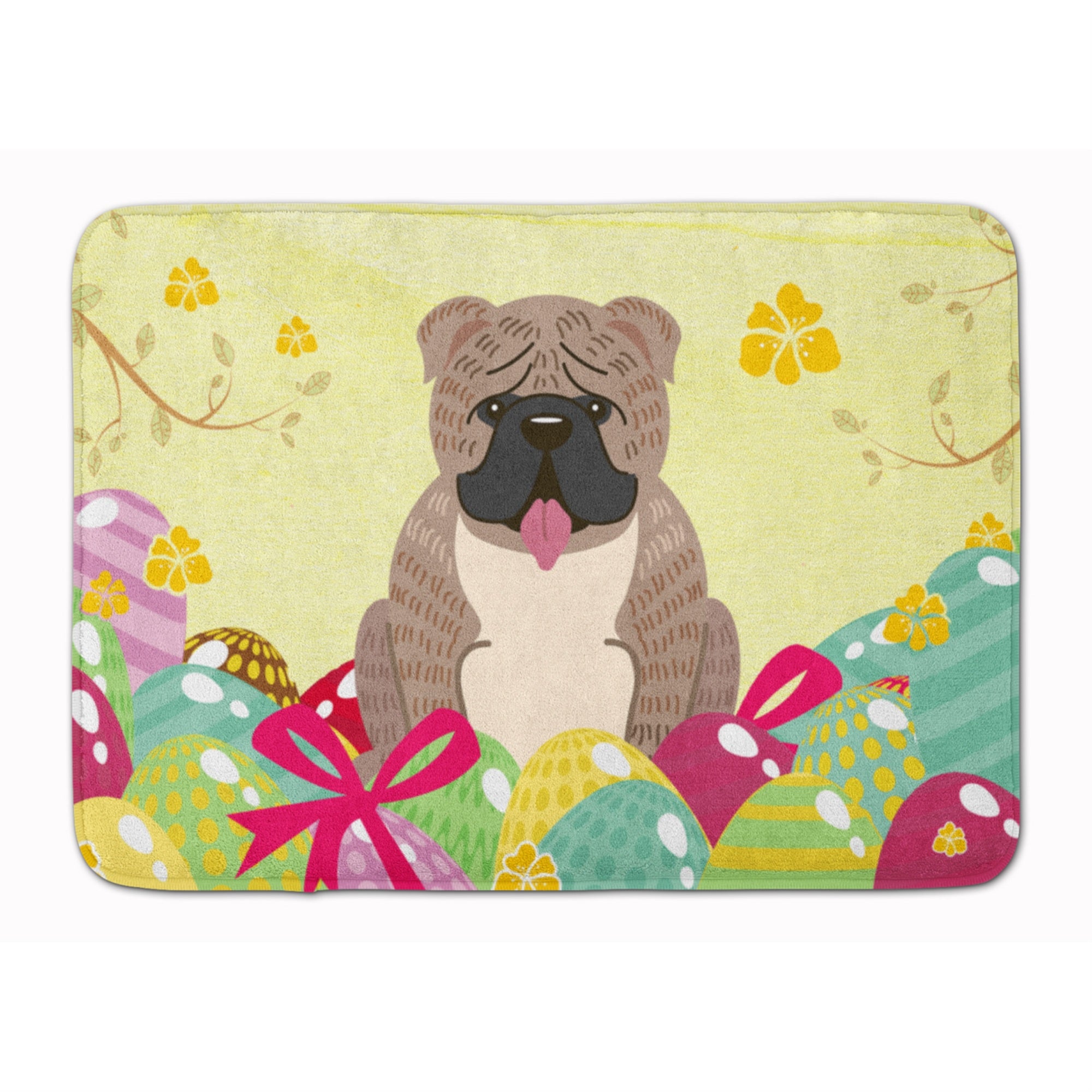 Caroline'S Treasures Easter Eggs English Bulldog Grey Brindle Machine Washable Memory Foam Mat Doormats, Multicolor