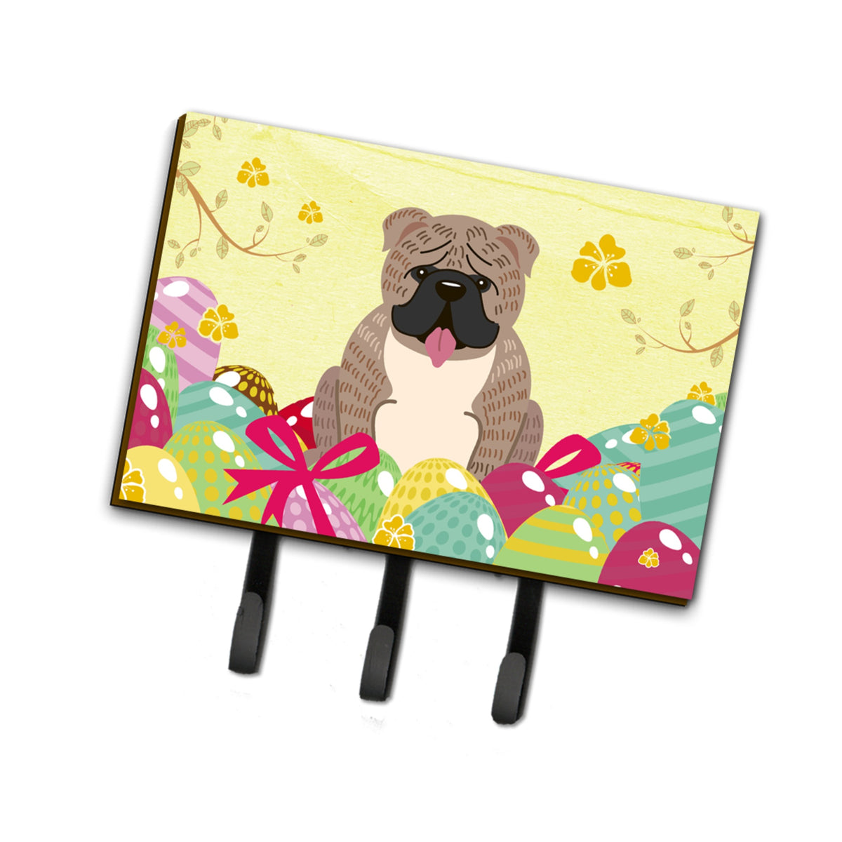 Caroline'S Treasures Easter Eggs English Bulldog Grey Brindle Leash Or Key Holder Hooks, Multicolor