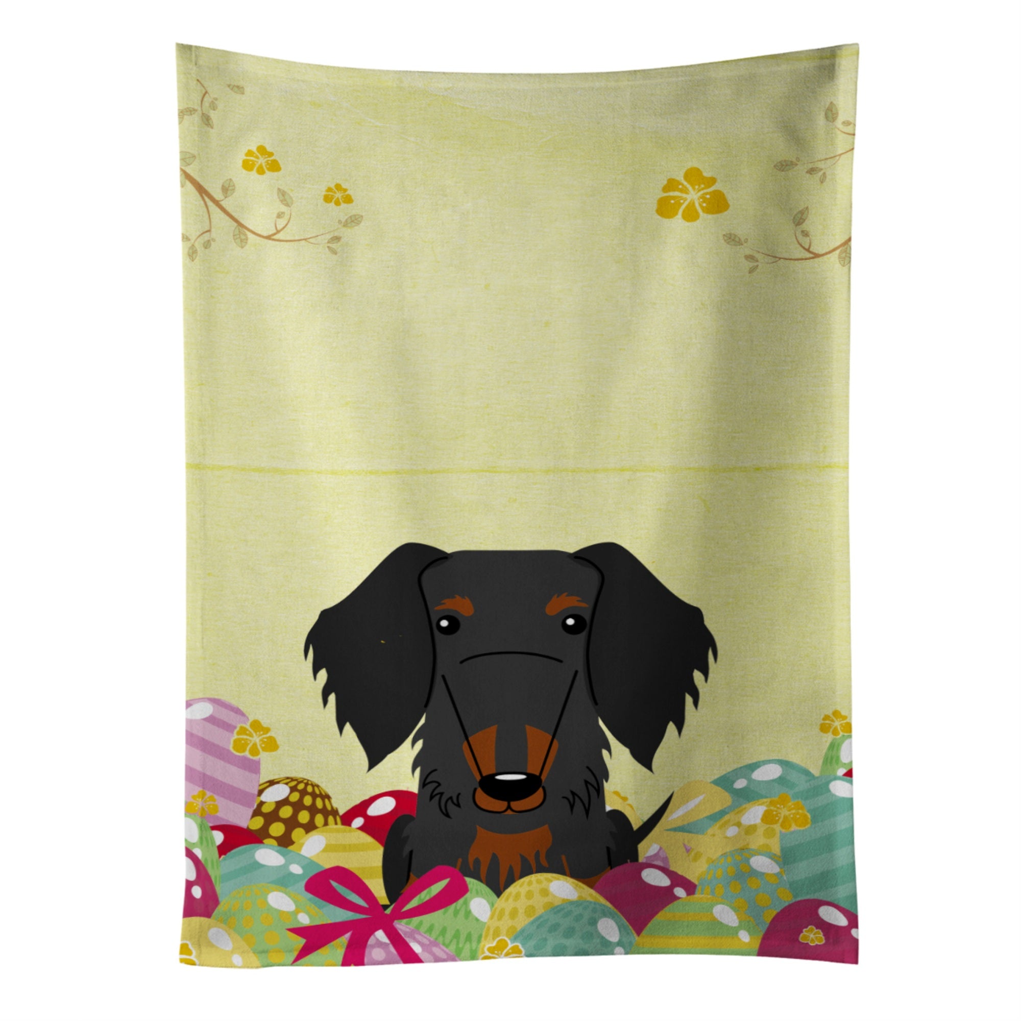 Caroline'S Treasures Easter Eggs Wire Haired Dachshund Black Tan Kitchen Towel, Multicolor, 25 X 15