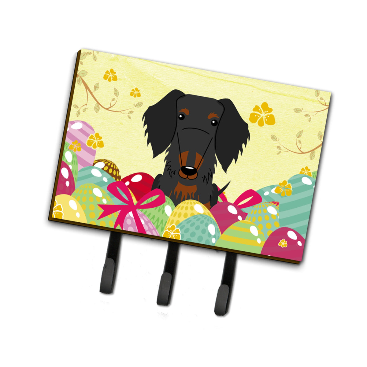 Caroline'S Treasures Easter Eggs Wire Haired Dachshund Black Tan Leash Or Key Holder Hooks, Multicolor