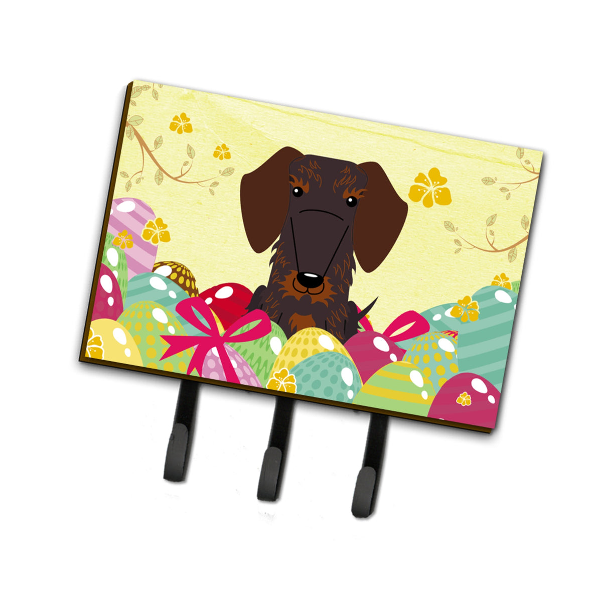 Caroline'S Treasures Easter Eggs Wire Haired Dachshund Chocolate Leash Or Key Holder Hooks, Multicolor