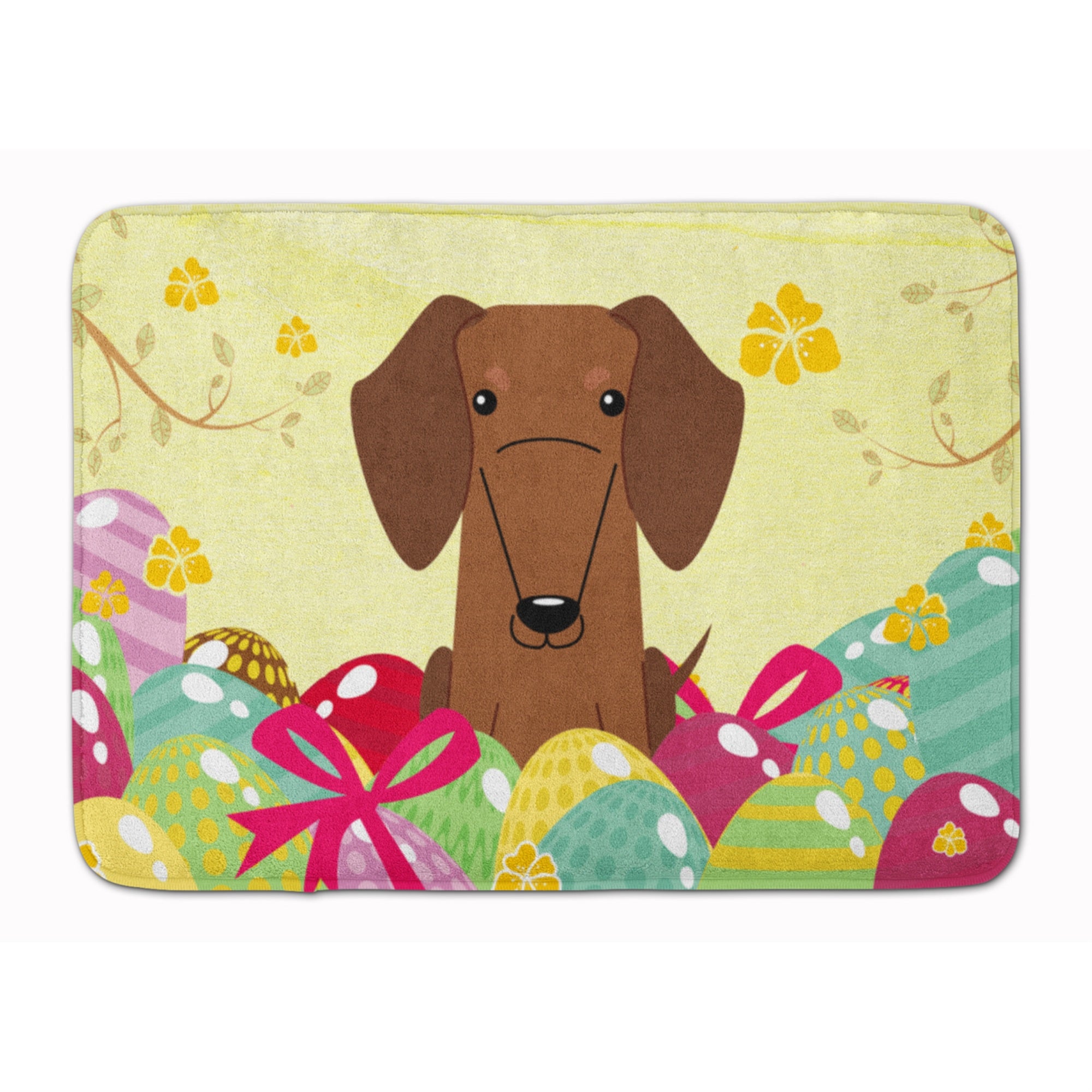 Caroline'S Treasures Easter Eggs Dachshund Red Brown Machine Washable Memory Foam Mat Doormats, Multicolor