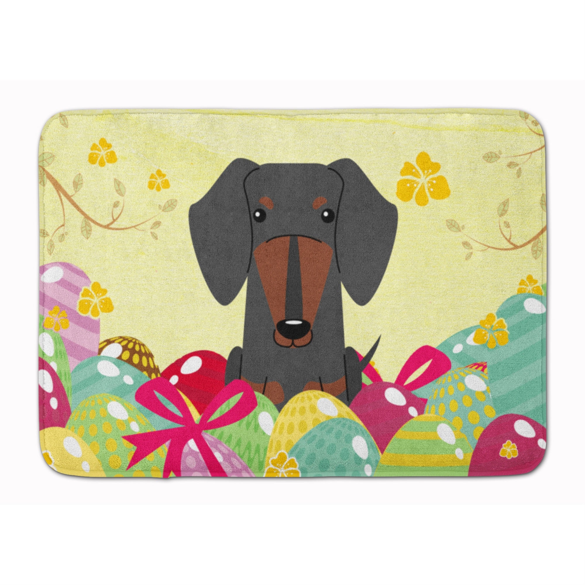 Caroline'S Treasures Easter Eggs Dachshund Black Tan Machine Washable Memory Foam Mat Doormats, Multicolor