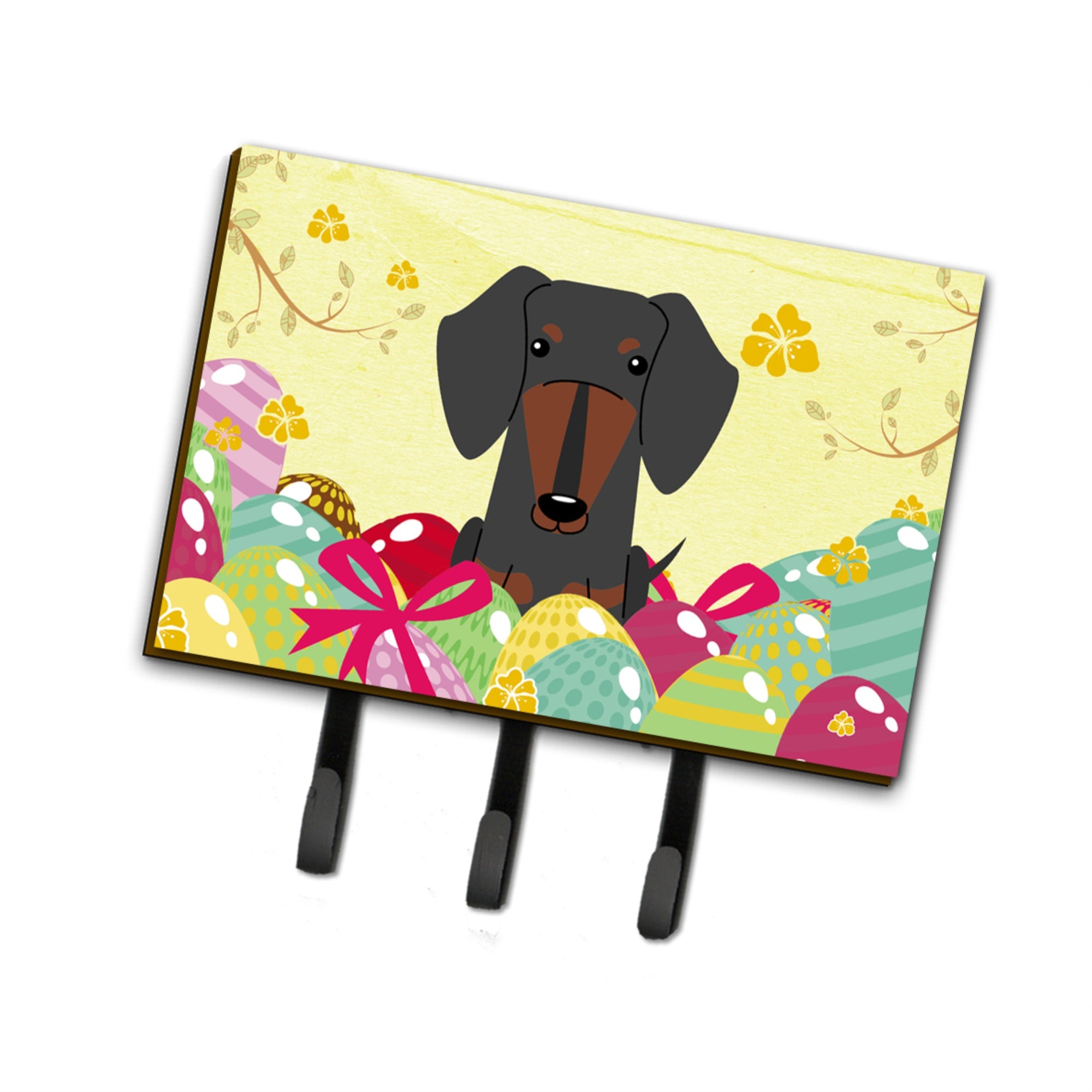 Caroline'S Treasures Easter Eggs Dachshund Black Tan Leash Or Key Holder Hooks, Multicolor