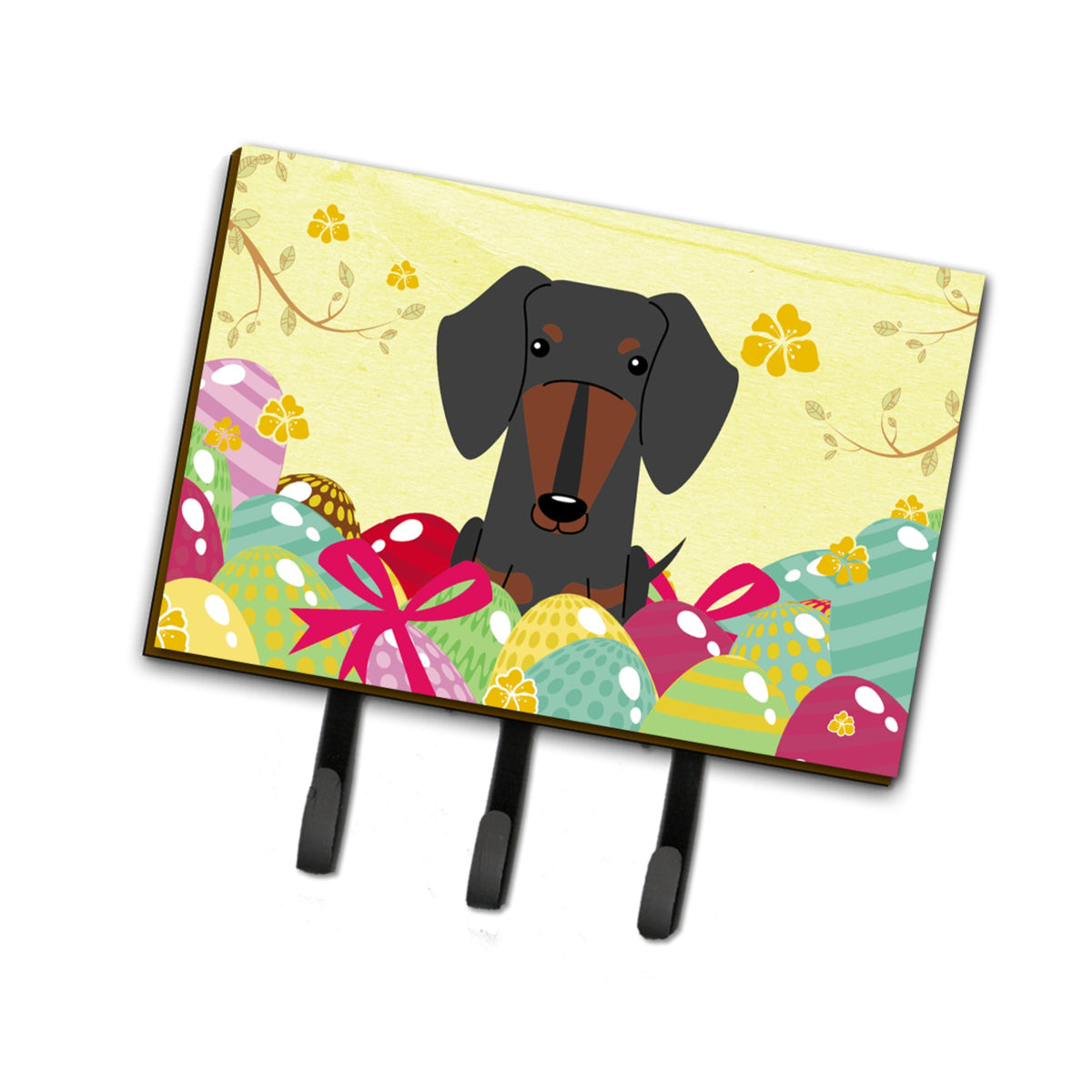 Caroline'S Treasures Easter Eggs Dachshund Black Tan Leash Or Key Holder Hooks, Multicolor