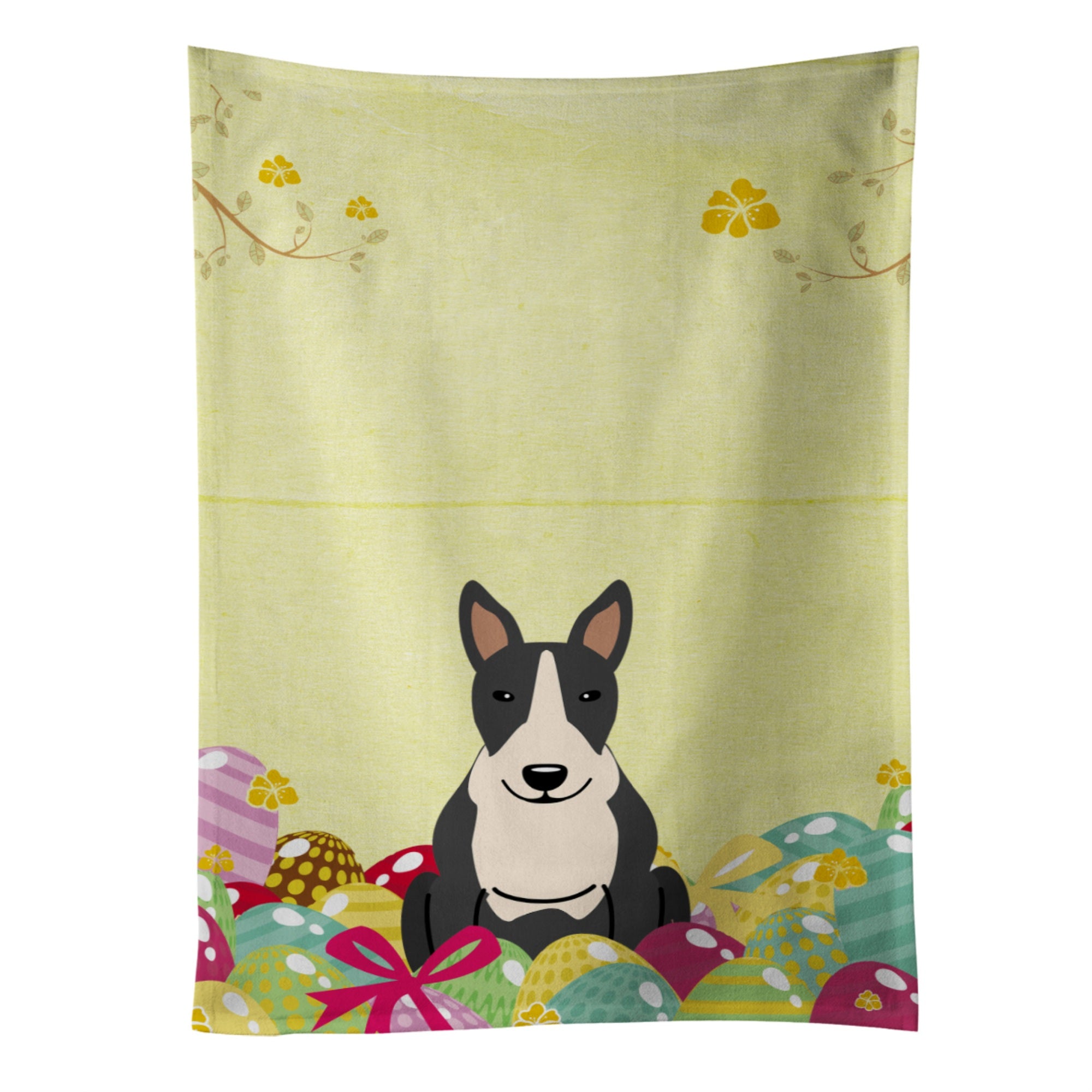 Caroline'S Treasures Easter Eggs Bull Terrier Black White Kitchen Towel, Multicolor, 25 X 15