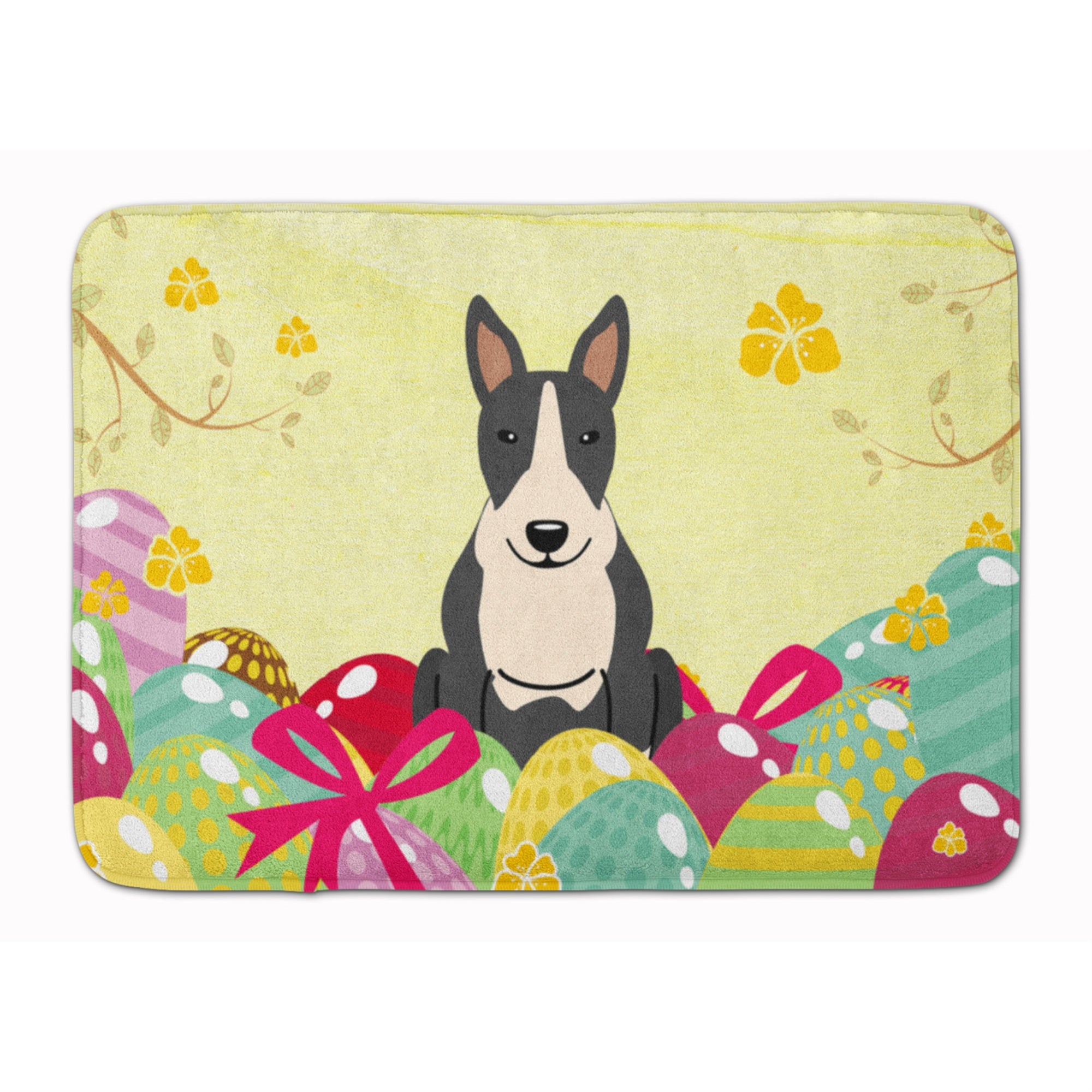 Caroline'S Treasures Easter Eggs Bull Terrier Black White Machine Washable Memory Foam Mat Doormats