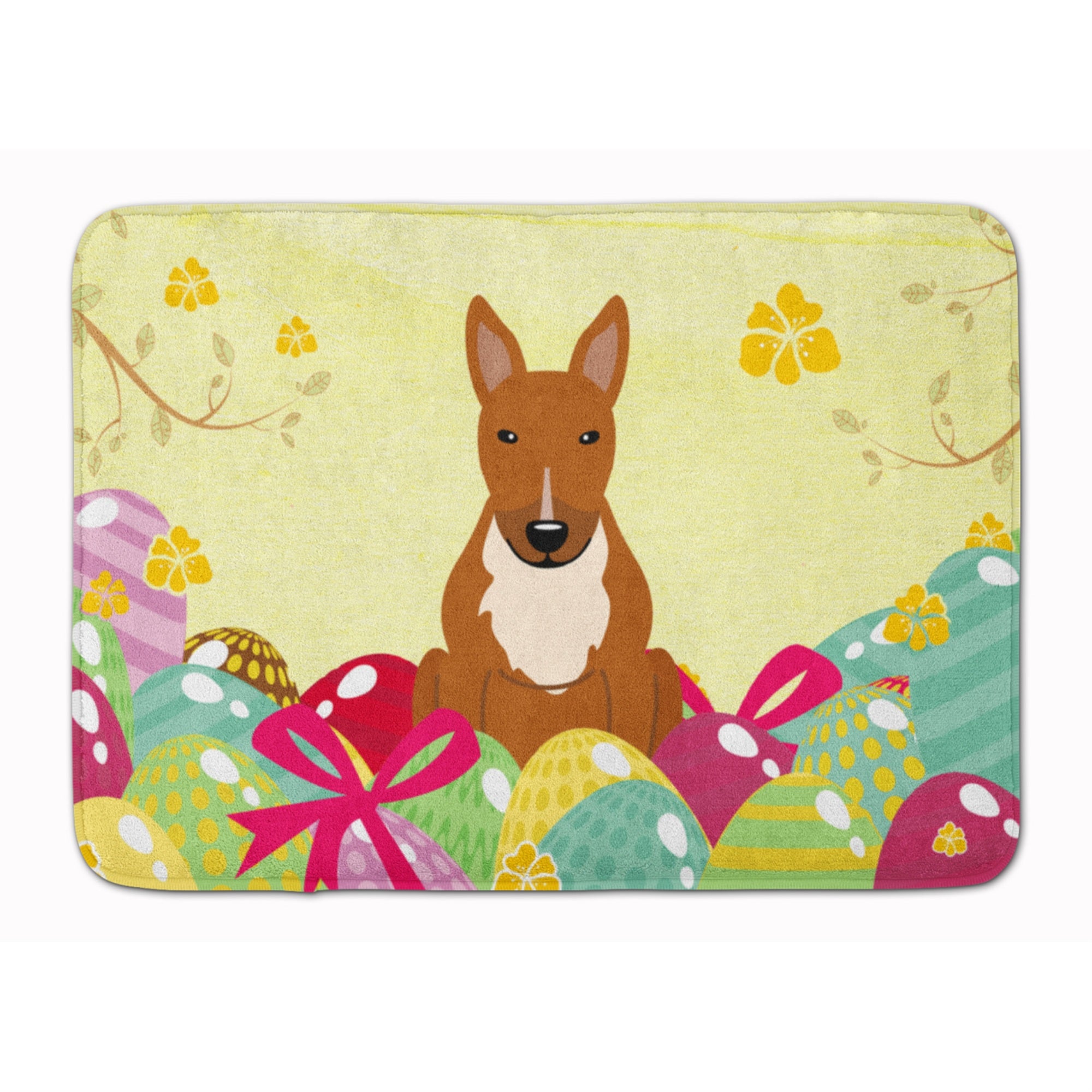 Caroline'S Treasures Easter Eggs Bull Terrier Red Machine Washable Memory Foam Mat Doormats, Multicolor