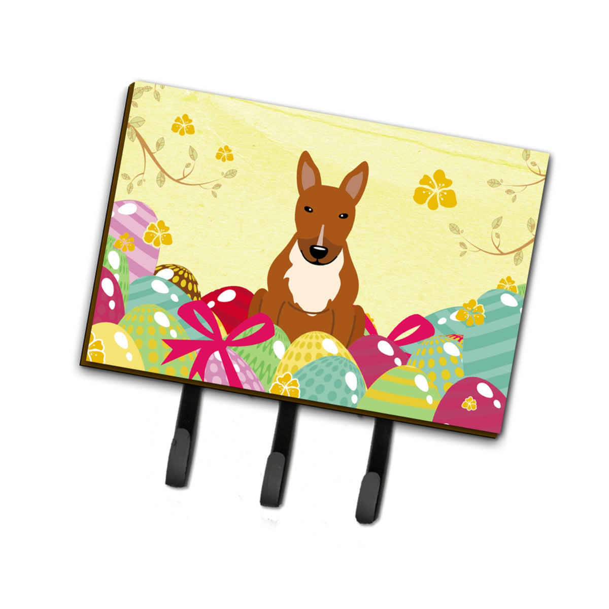 Caroline'S Treasures Easter Eggs Bull Terrier Red Leash Or Key Holder Hooks, Multicolor