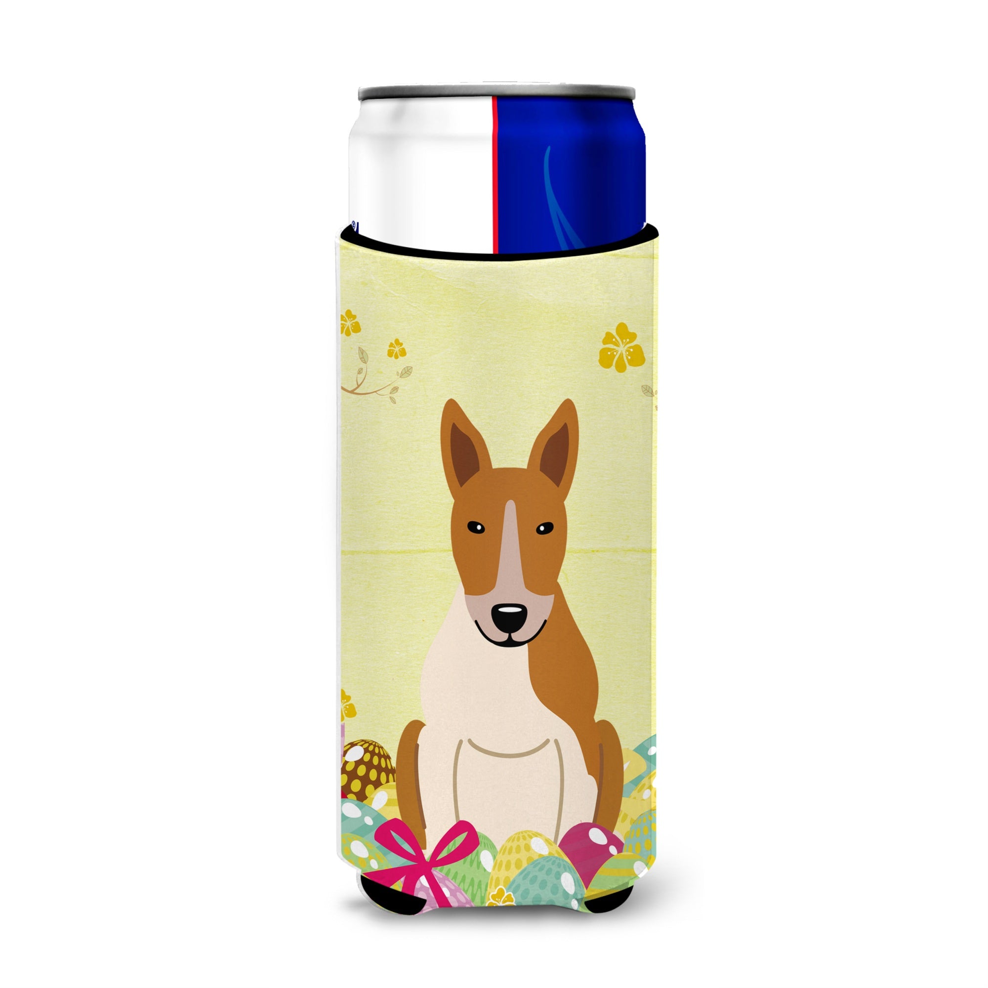 Caroline'S Treasures Easter Eggs Bull Terrier Red White Michelob Ultra Hugger For Slim Cans, Slim Can, Multicolor