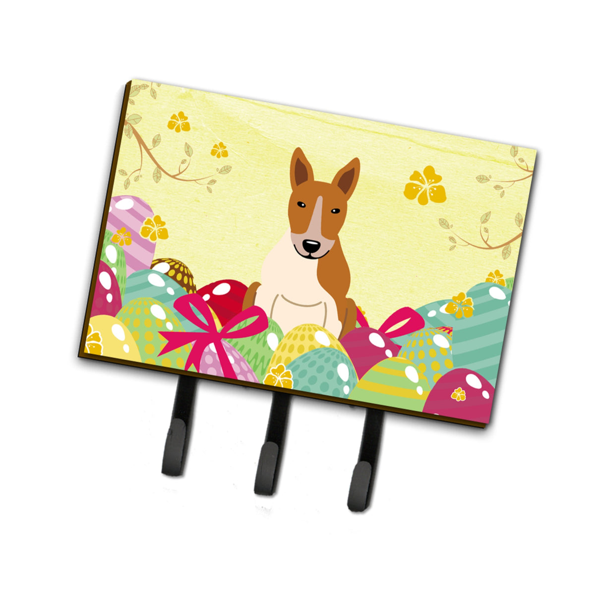 Caroline'S Treasures Easter Eggs Bull Terrier Red White Leash Or Key Holder Hooks
