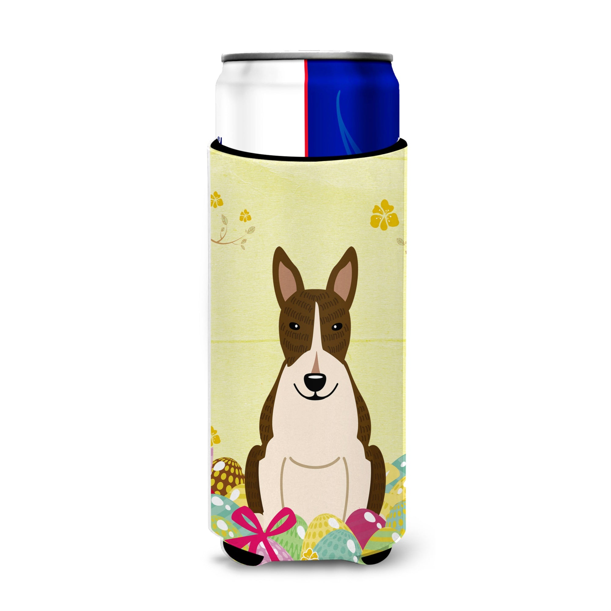 Caroline'S Treasures Easter Bull Terrier Dark Brindle Michelob Ultra Hugger For Slim Cans, Slim Can, Multicolor