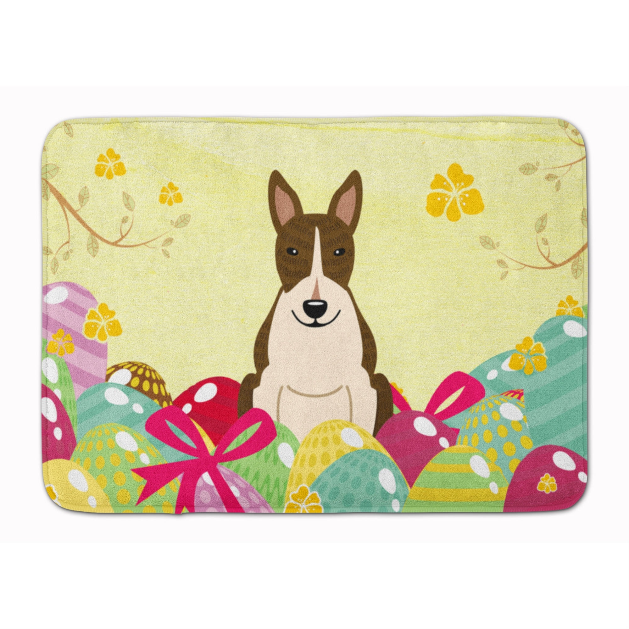Caroline'S Treasures Easter Eggs Bull Terrier Dark Brindle Machine Washable Memory Foam Mat Doormats, Multicolor