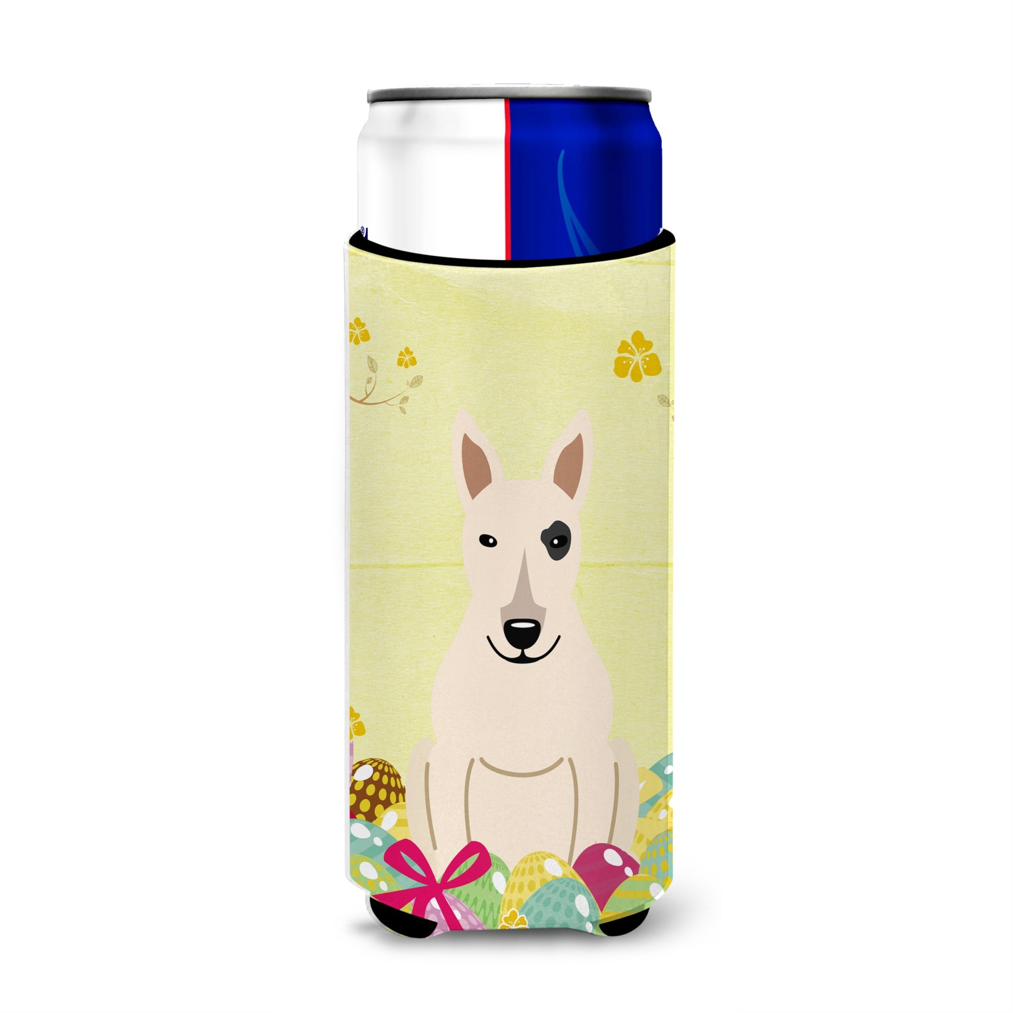 Caroline'S Treasures Easter Eggs Bull Terrier White Michelob Ultra Hugger For Slim Cans, Slim Can, Multicolor