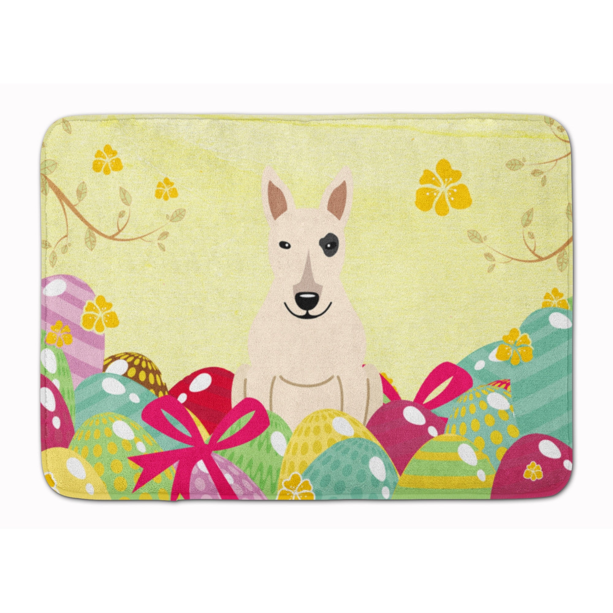 Caroline'S Treasures Easter Eggs Bull Terrier White Machine Washable Memory Foam Mat Doormats