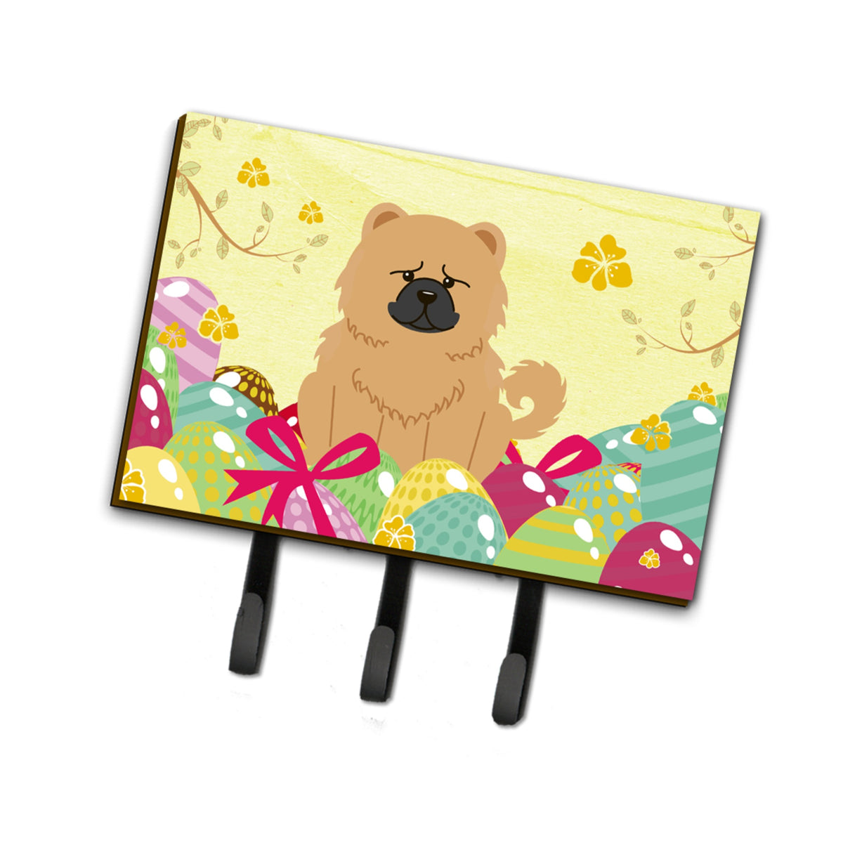 Caroline'S Treasures Easter Eggs Chow Cream Leash Or Key Holder Hooks, Multicolor