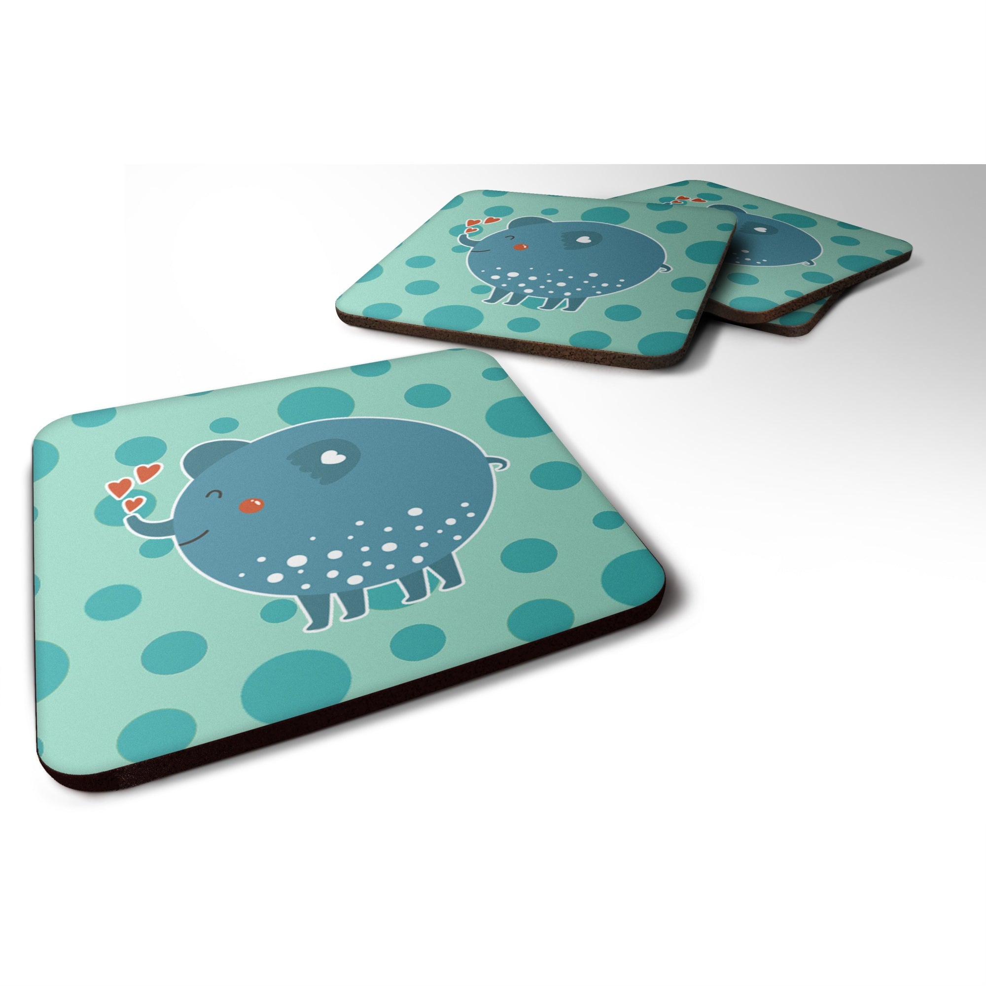 Caroline'S Treasures Blue Elephant Foam Coaster Set Of 4, 3.5, Multicolor