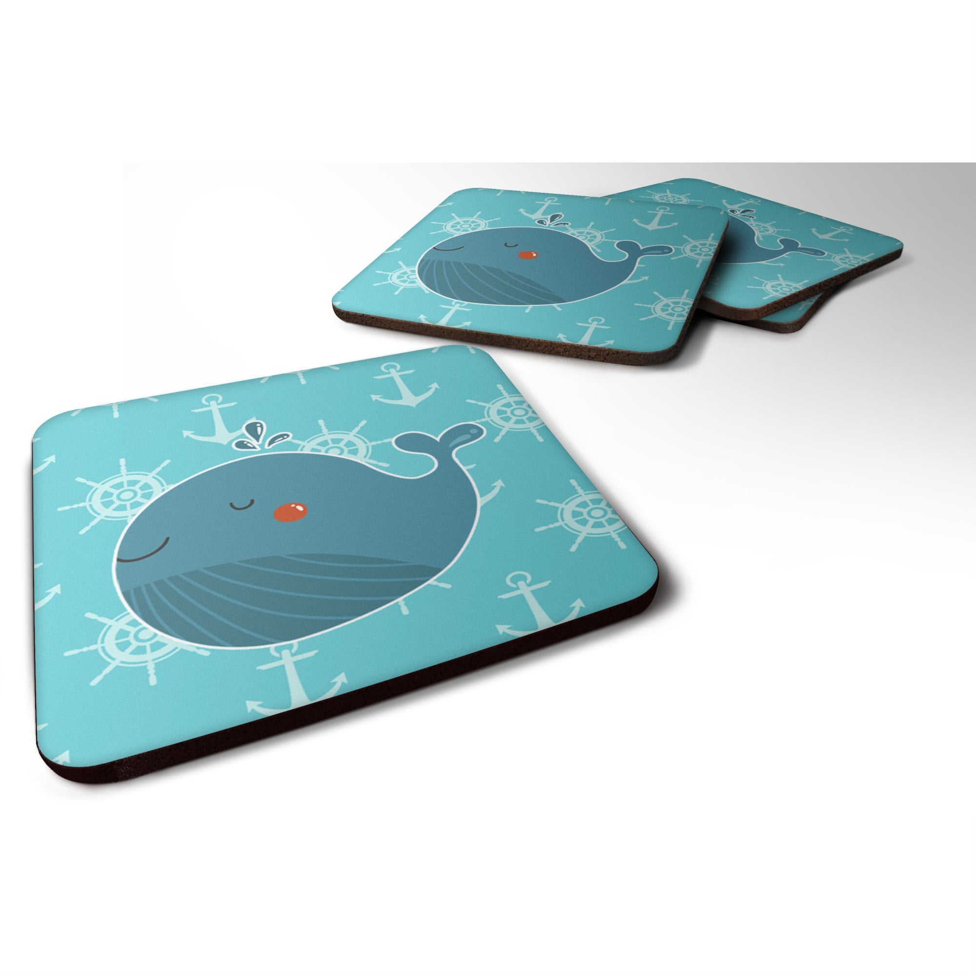 Caroline'S Treasures Blue Whale Foam Coaster Set Of 4, 3.5, Multicolor