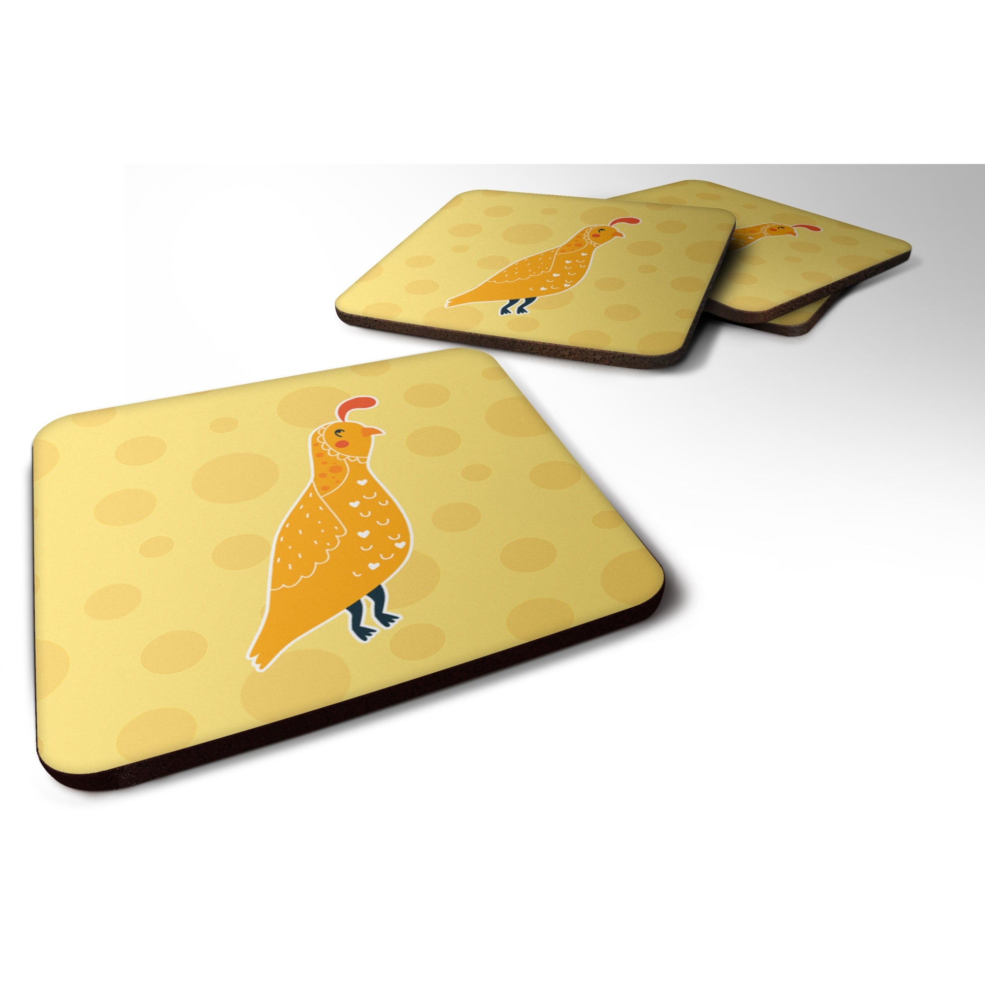 Caroline'S Treasures Partridge In Polkadots Foam Coaster Set Of 4, 3.5, Multicolor