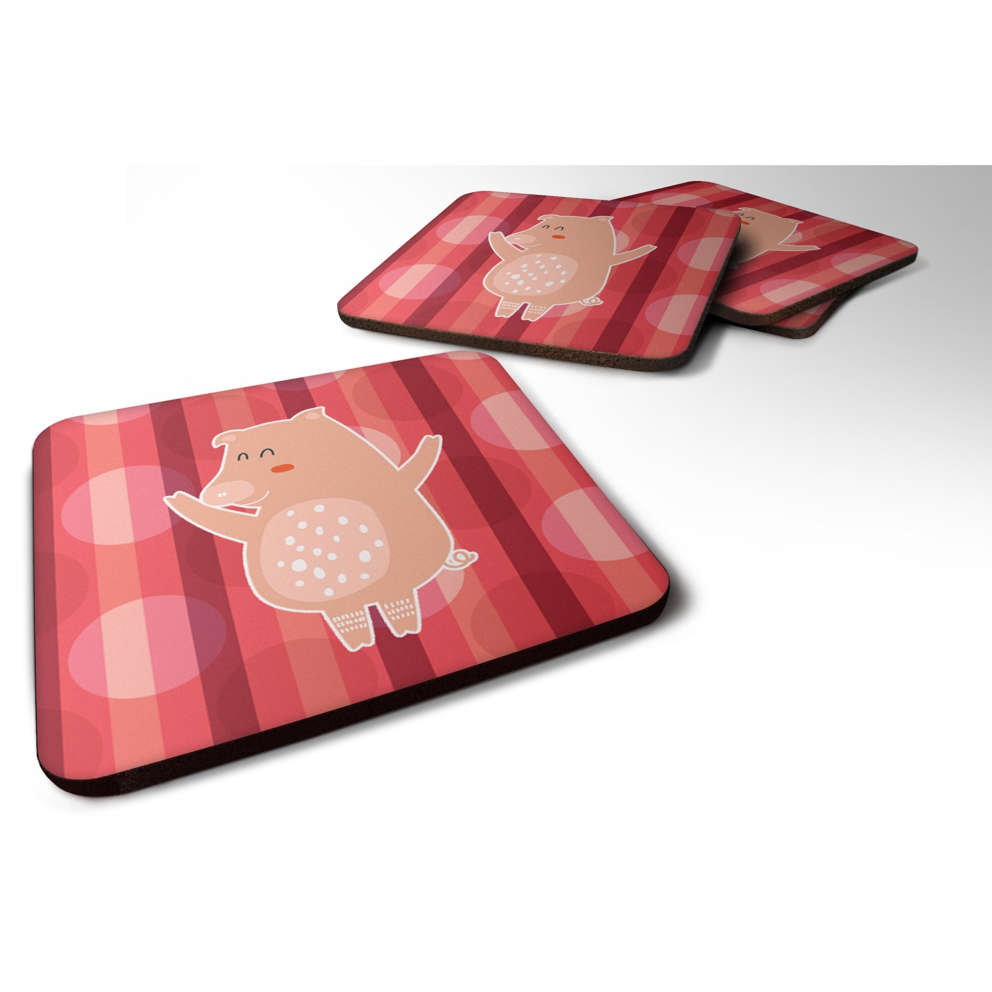 Caroline'S Treasures Dancing Pig Foam Coaster Set Of 4, 3.5, Multicolor